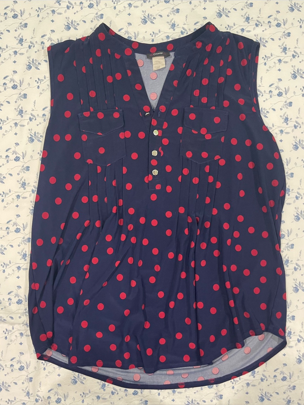 Cocomo Navy Strapless Polka Dot Bustier with Red Dots